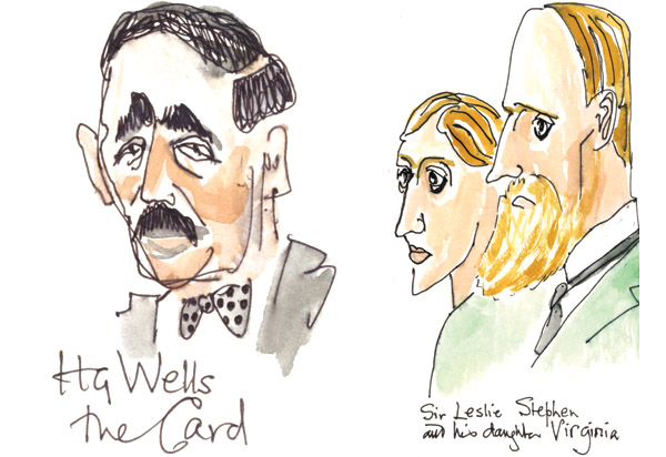 H.G. Wells (left), Virginia Woolf and her father Sir Leslie Stephen
